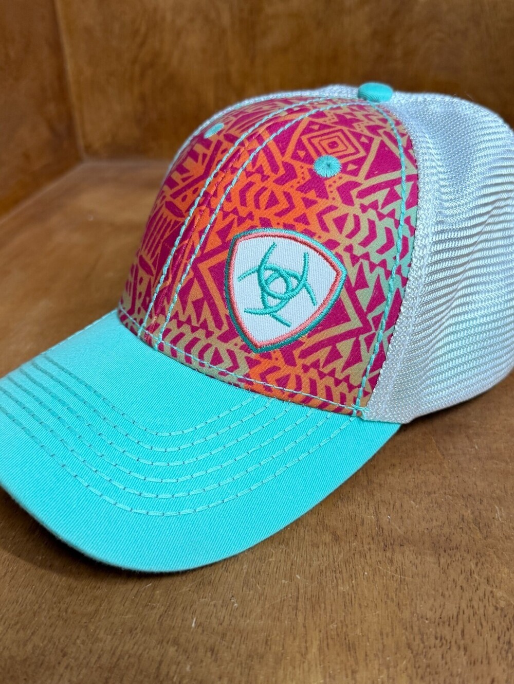 Ariat Aztec Tribal Snapback Trucker Hat Mesh Back Baseball Cap Embroidered